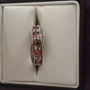 Ouro Fino Rubellite & White Topaz Ring 925 Sterling Silver
